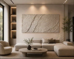 Full view of Marfil Stone XXL ivory and beige sculptural relief