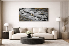 Black Stone XXL mixed-media artwork shown in a contemporary interior