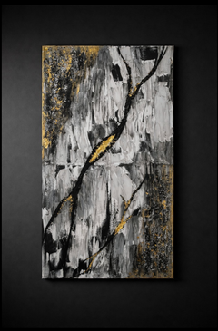 Full view of Black Stone XXL abstract relief in black white and gold
