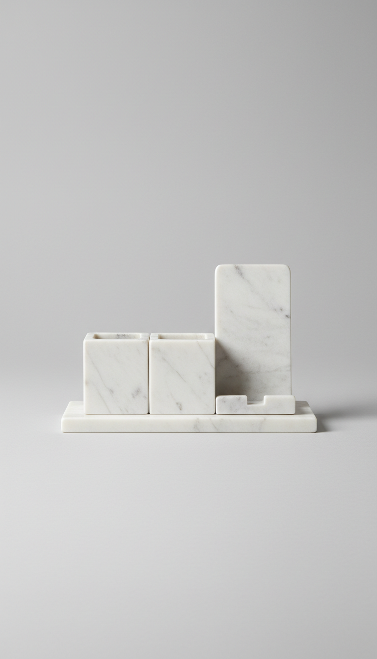 Set minimalista de organizadores de mármol para escritorio